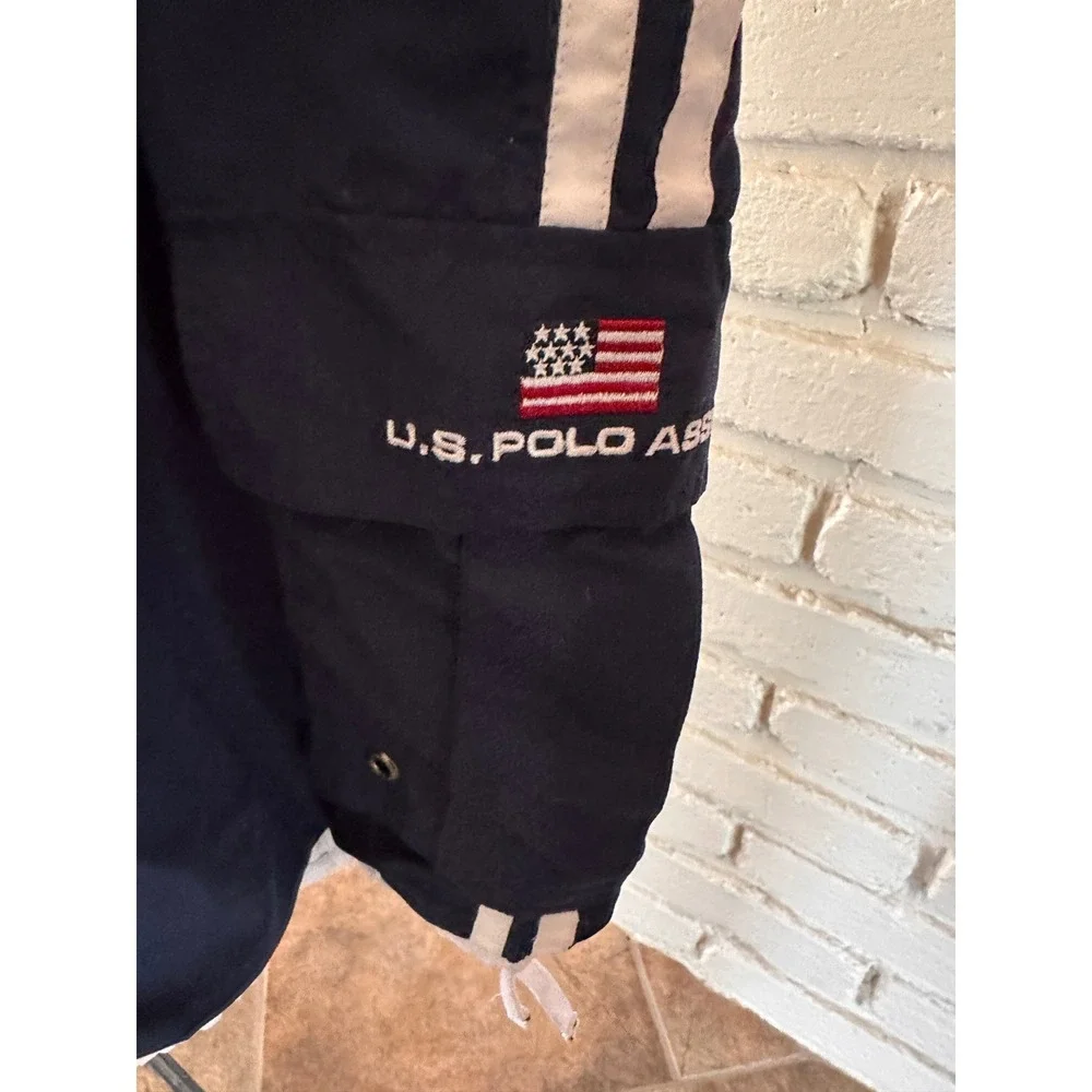 U.S. Polo Assn Swim Trunks Navy Blue White Stripe Cargo Pocket Mens Large